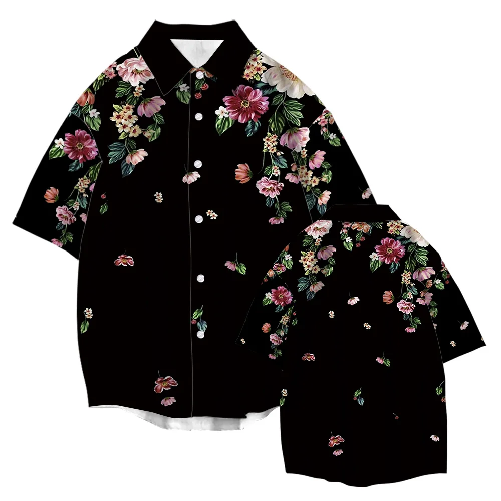 Flower Print 2022 Summer Short Sleeve Men Women Shirts Clothing Hawaiian Beach Streetwear Fashion Breathable  Oversized Blouses