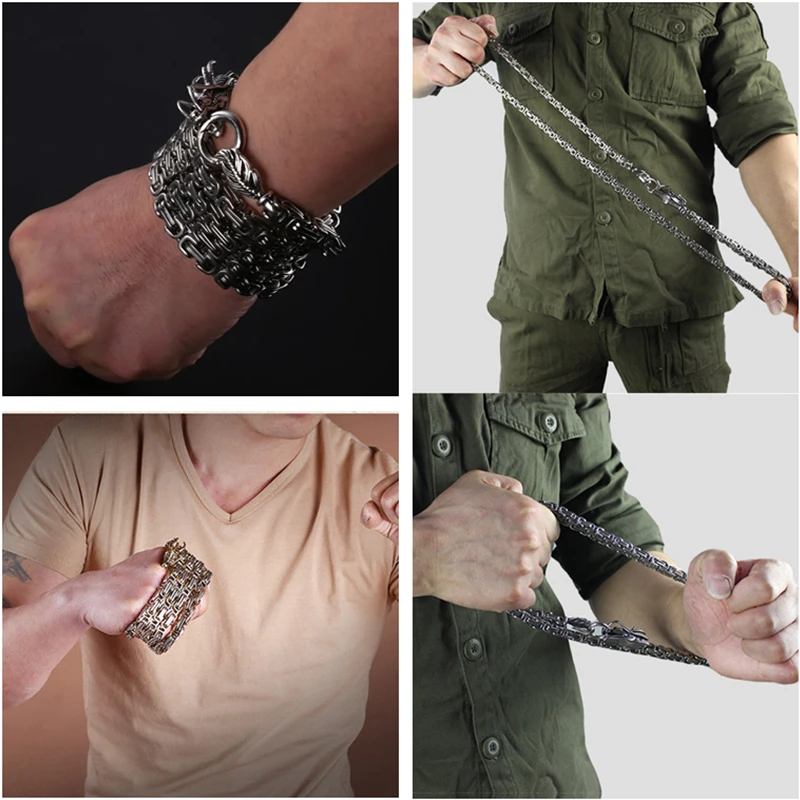 

Men Outdoor Stainless Steel Dragon Hand Bracelet Tactical Whip Corrosion Resistance Self Defense Protect Waist Hanging