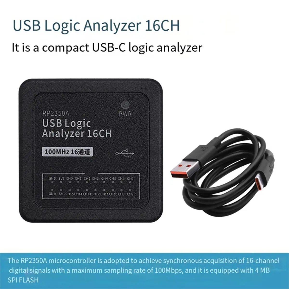 Фото Логический анализатор USB 16-канальный, USB-C, на базе микроконтроллера RP2350A, для синхронного сбора цифровых сигналов №4