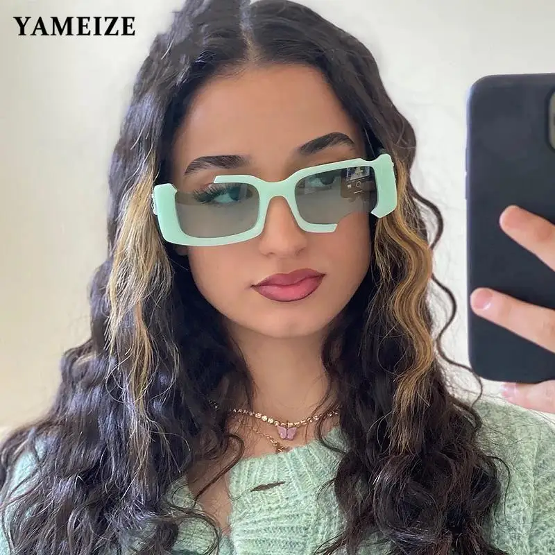 

YAMEIZE Small Rectangle Notch Sunglasses Women Vintage Designer Black Sun Glasses Men Brand Shades Fashion Square UV Eyewears