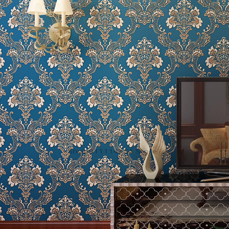 

European 3D Relief Damascus Wallpaper TV Background Living Room Bedroom Cover 3 d Wallpaper Roll 3d wallpaper mural