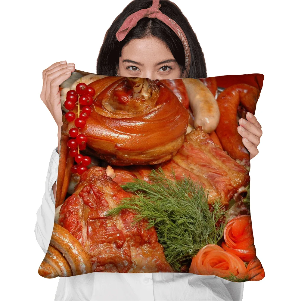 

CLOOCL Delicious Food Pillow Case 3D Graphic Barbecue Grilled Sausages Polyester Zip Pillowcase Funny Throw Pillow Cover Cushion