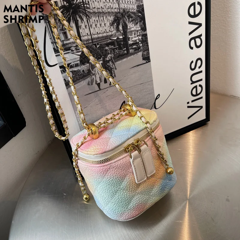 

Classic Bag for Women Hot Sell Ladies Bag Fashion Chains Crossbody Bag PU Leather Bucket Diamond Lattice Shoulder Messenger Pack