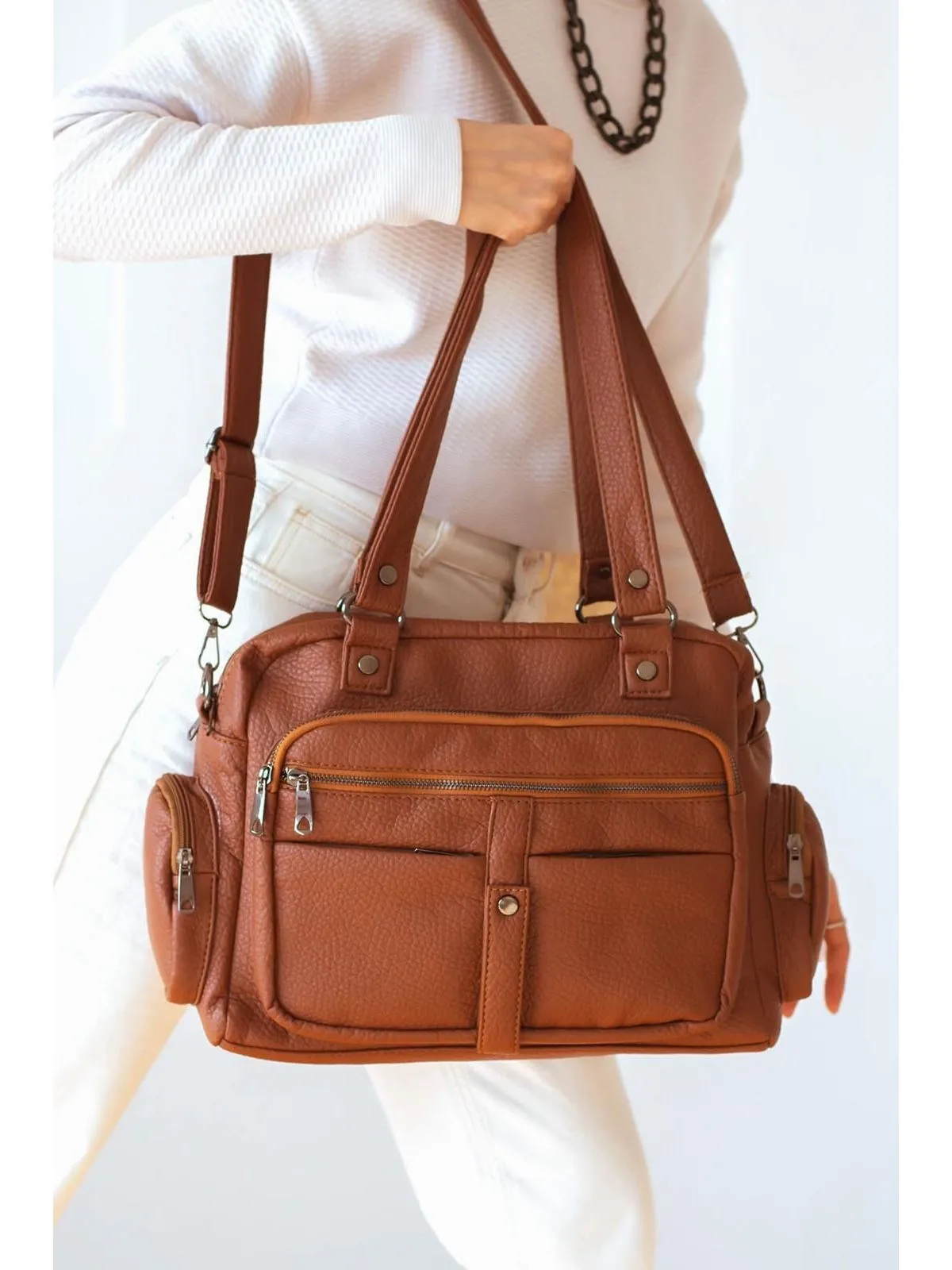 

Tan Women 'S Sleeve Bag Soft Faux Leather Multi-Cavity Size 37 Cm30cm