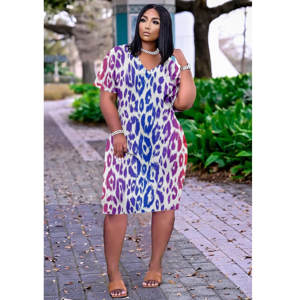

2022 New Spring And Summer Short Sleeved Fashion Women's Wear Versatile Clothes, Slim Fitting Fashion Retro Leopard Print Dress
