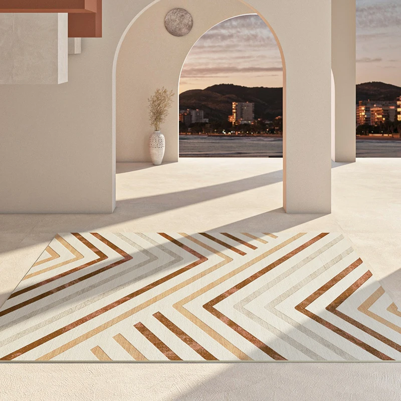 

Living Room 3D Striped Carpet Yellow Simple Abstract Bedroom Bedside Rugs Coffee Table Thickened Rug Porch Kitchen Non-slip Mat