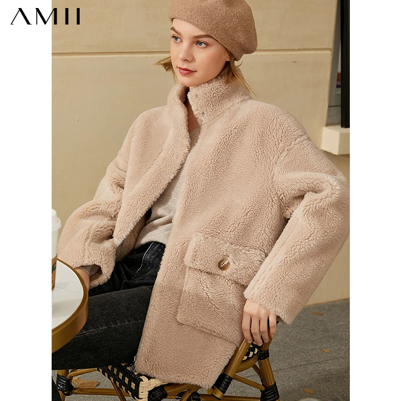 

Amii Minimalism Fashion Winter Coat Women Causal 100%Wool Fur Coat Causal Lamb Fur Coat Thick Women's Coat Female 12040901