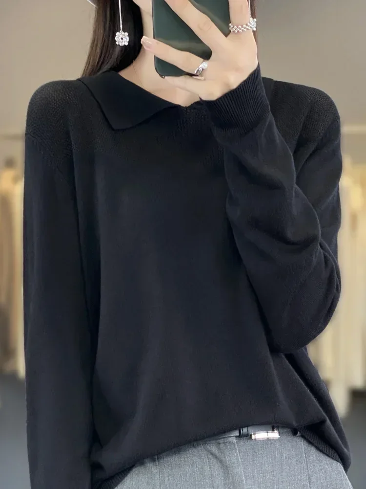 Женский однотонный хлопковый удобный топ с длинными рукавами