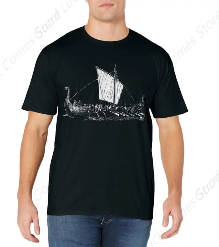 Футболка с принтом викингов и кораблей модная повседневная футболка коротким