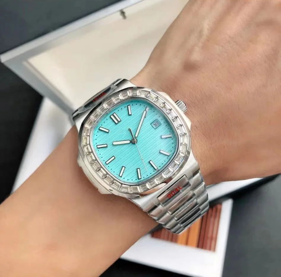 

Классические мужские автоматические механические часы Небесно-Голубой Квадратный бриллиант