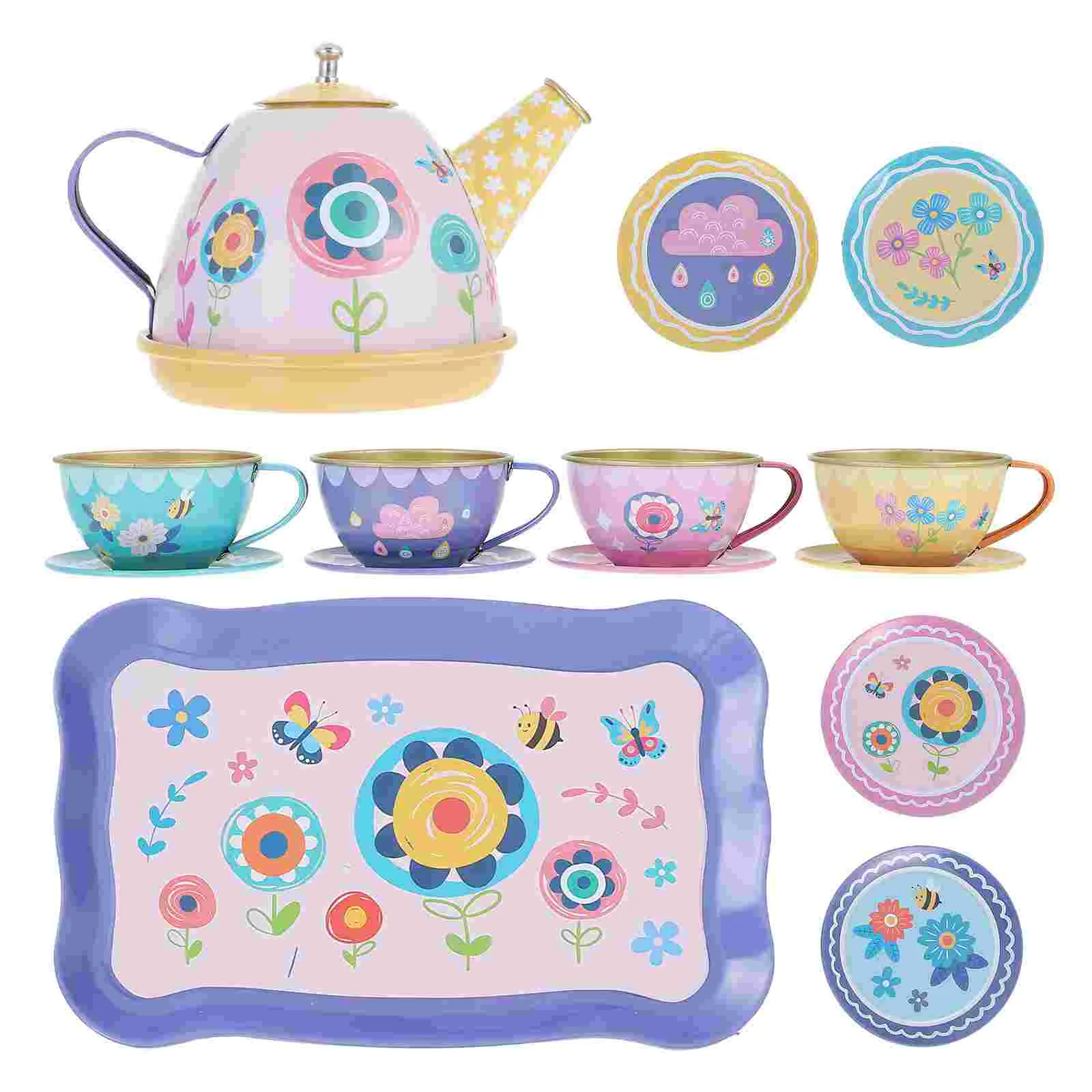 

Kids Pretend Tin Teapot Set: Tea Party Set Tea Kettle Tea Time Accessories Miniature House Ornament Play and Kitchen Toys