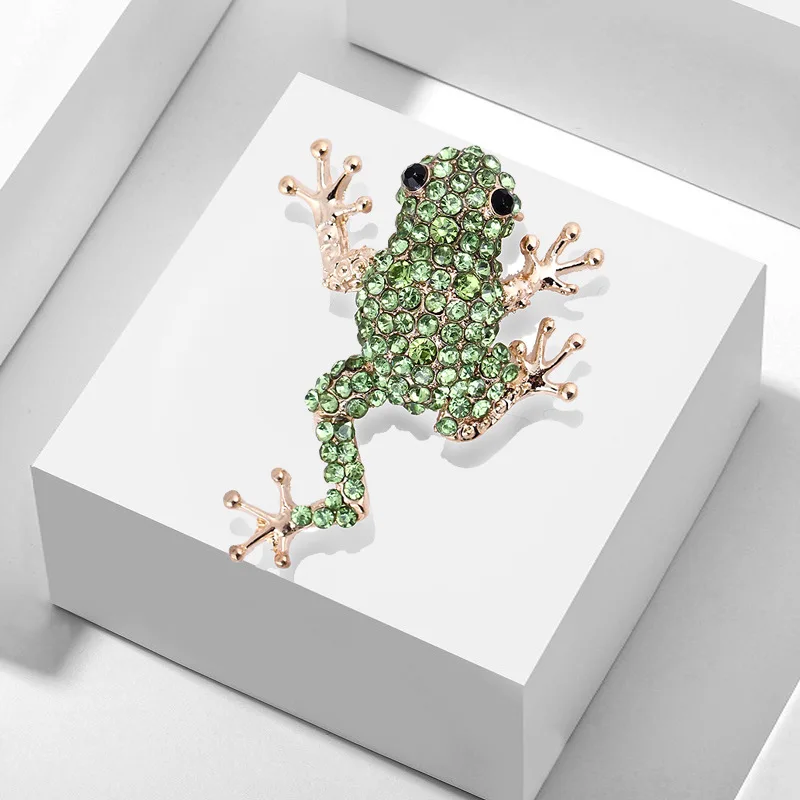 

TULX Sparkling Full Rhinestone Green Frog Brooches Women Metal Lovely Animal Party Casual Brooch Pins Gifts