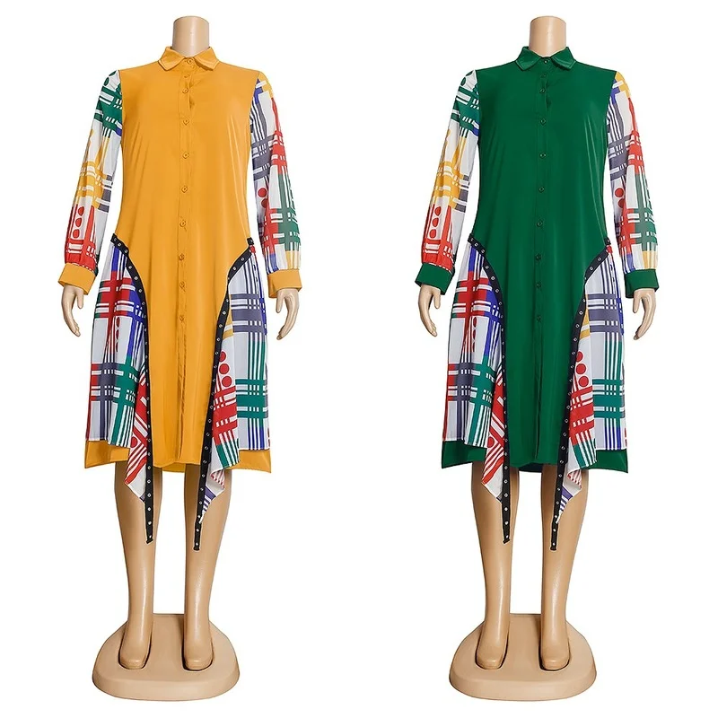 

African Dashiki Print Shirt Dresses Women Ankara Outfits 2022 Summer Autumn Long Sleeve Dress Office Ladies Elegant Overalls
