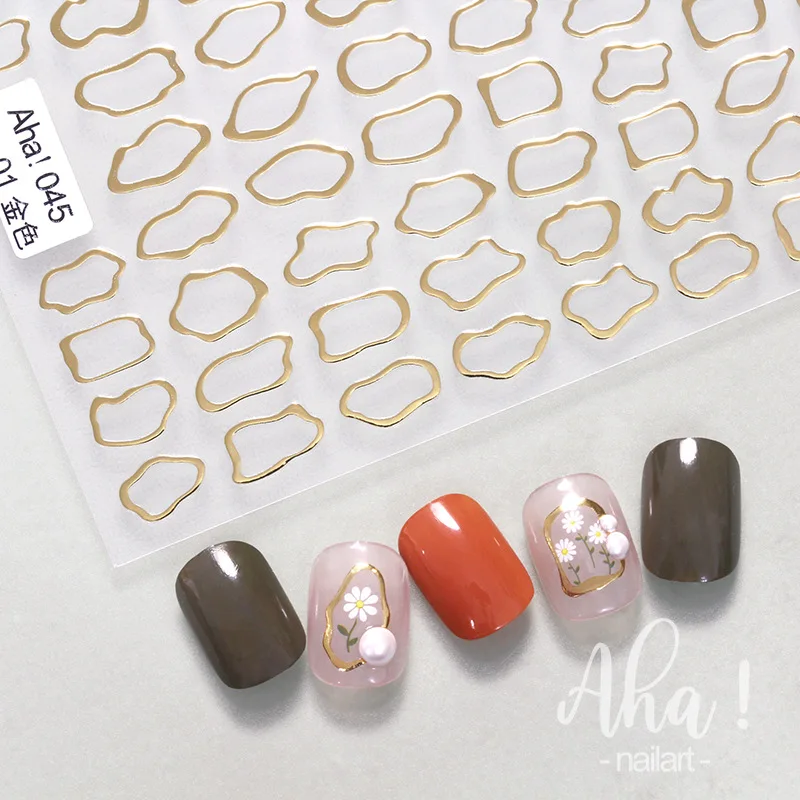 

Bronzing Craft Nail Art Stickers Gold Sliver Foil Self Adhesive Irregular Frame Sliders Decals Press On Nails Manicure Supplies