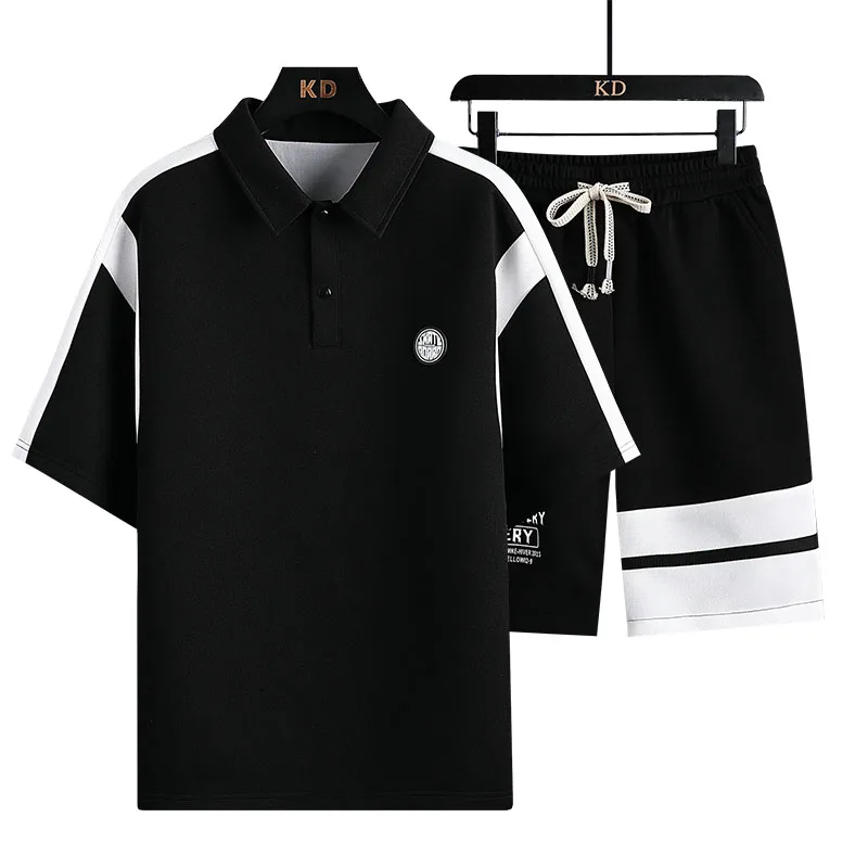 Japanese Style Waffle Casual Sports Suit Men's Summer Trendy Polo Shirt Short-Sleeved T-shirt Loose Shorts Two-Piece Suit