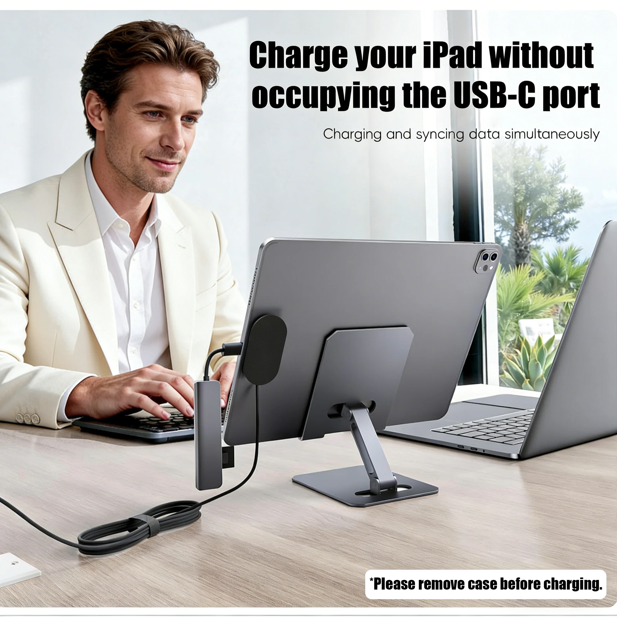 Фото Магнитный зарядный кабель USB-C для iPad, станция быстрой зарядки 18 Вт/35 Вт, бесплатный порт USB-C для передачи данных, портативный зарядный кабель для путешествий №5