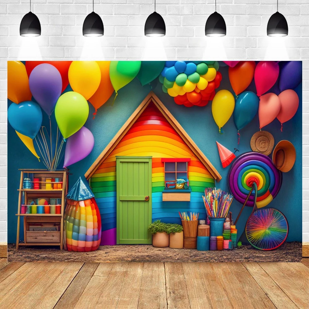 

Colorful Baby Shower Backdrop Photography Guitar Balloon 1st Birthday Cake Smash Newborn Portrait Decor Background Photo Studio
