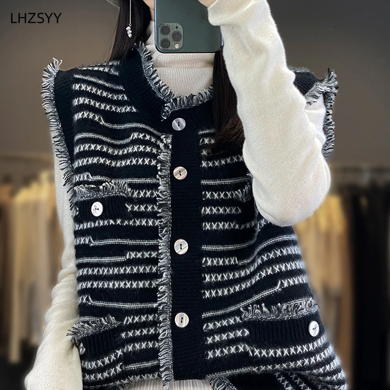 LHZSYY 23 осенний винтажный кашемировый кардиган жилет женский больших размеров с