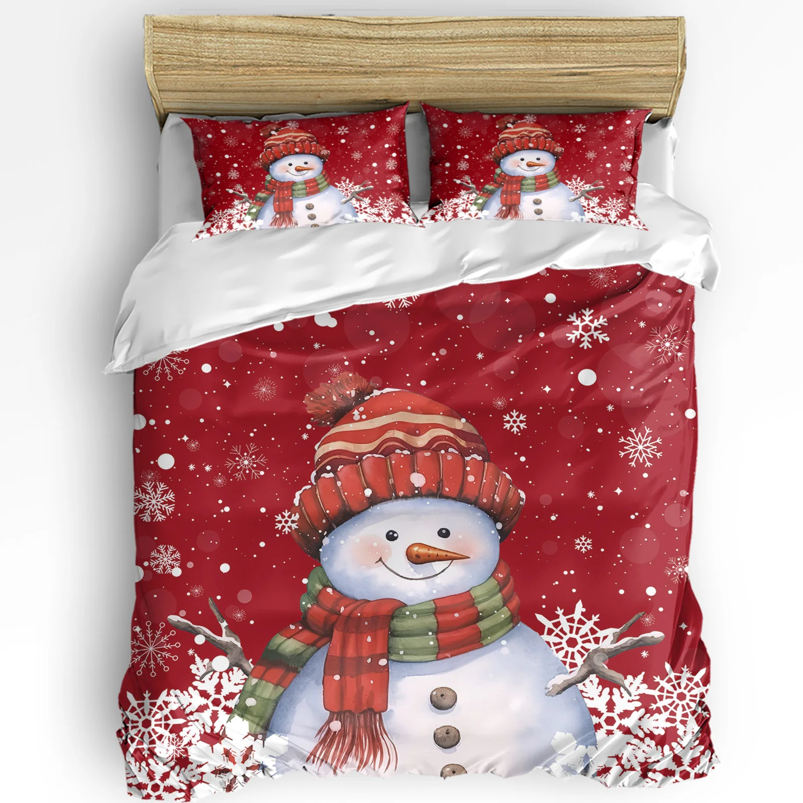 Рождественский снежинка Снеговик Красный комплект пододеяльников из 3 предметов