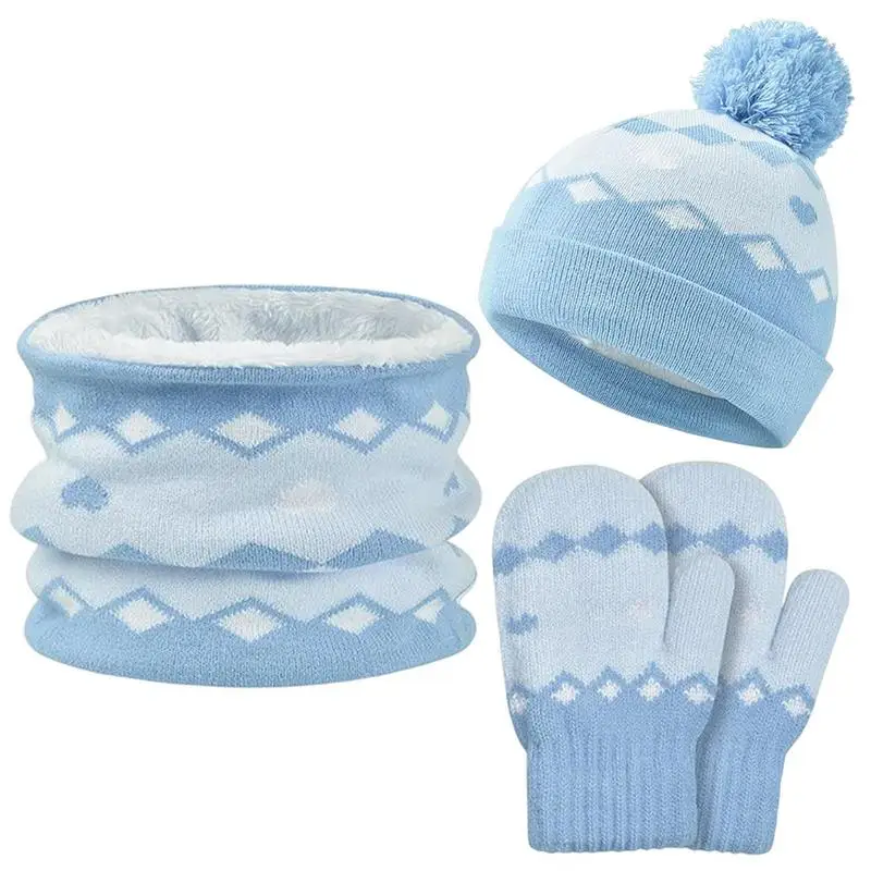 

Kids Winter Hat Gloves Scarf Set Toddler Knit Neck Gaiter With And Gloves Cute Comfortable Warmer Supplies For Boys Girls 1-6