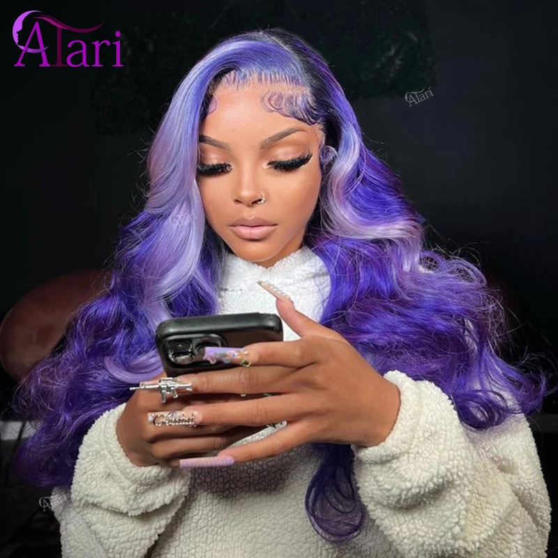 Sliver Light Purple 13x4 Lace Frontal Human Hair Wigs Transaprent 13x6 Body Wave Wig for Women Pre Plucked 613 Blonde Ombre Wig