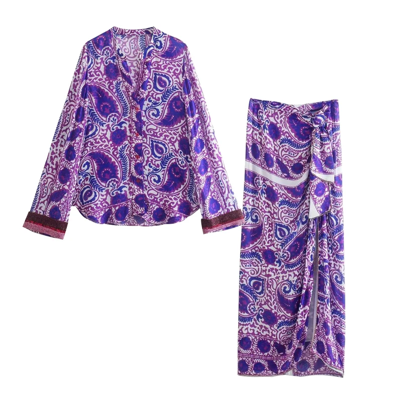 2 Piece Set Skirt Suit Women 2022 New Fashion Purple Print Women Suits Casual Elegant Vacation Suits Fashion Street Youth Suits