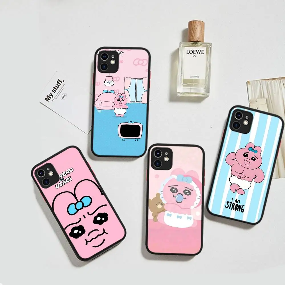 Фото Милый чехол Opanchu U-Usagi для iPhone 16 15 14 Plus 13 12 11 Pro Max X XS MAX, полупрозрачный матовый противоударный чехол №4