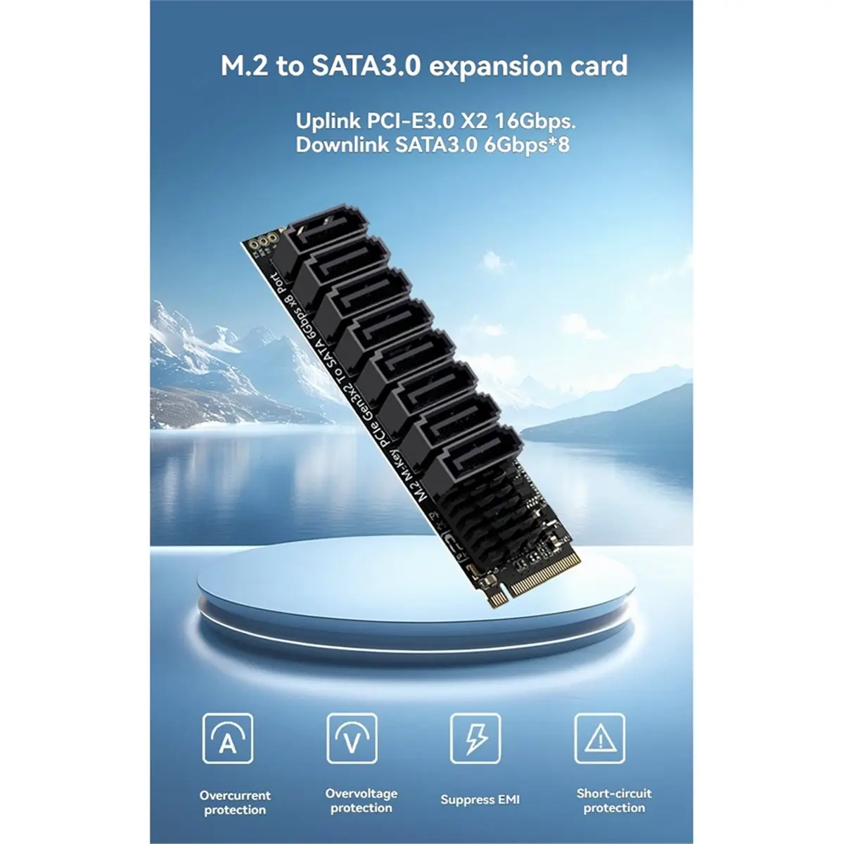 Фото Карта расширения bestbest M.2 NVME M-Key PCI-E на SATA3.0 6 Гбит/с с 8 портами, адаптер PCI-E для NAS-накопителей, плата-райзер ASM1166 PM №1