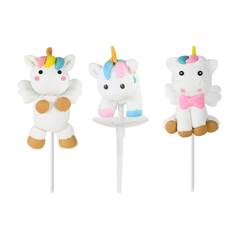 

1Pc Unicorn Soft Clay Cake Topper Cartoon Animal Cake Decor Cupcake Flags For Birthday Party Supplies Baby Shower Wedding Decor