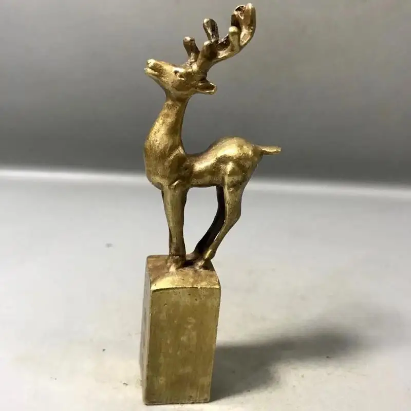 

Collect Chinese Old Brass Carving Carved Fengshui Deer Animal Statue Decor Room Decor Home Accessories