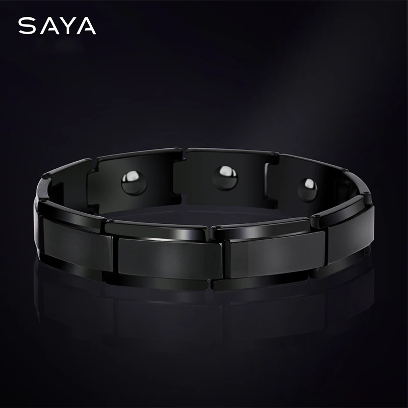 12mm Width Black PlatingTungsten Carbide Bracelet for Men Jewelry Matte Finished Inlay Magnetic Stone, Free Shipping, Customized