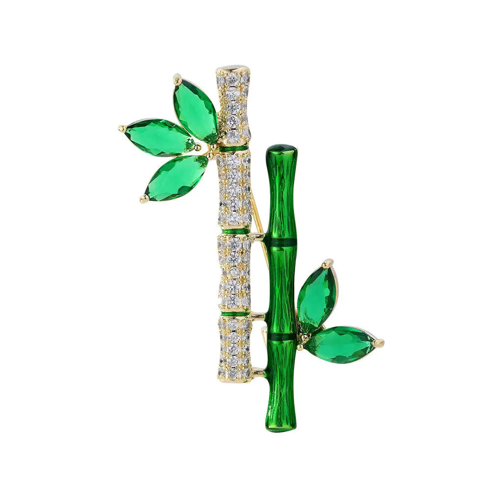 

Fashion Rhinestone Bamboo Brooch Pin Leaves Green Bamboo Pin Jewelry Crystal Lapel Pin Women Gift Packaging Accessories Gift