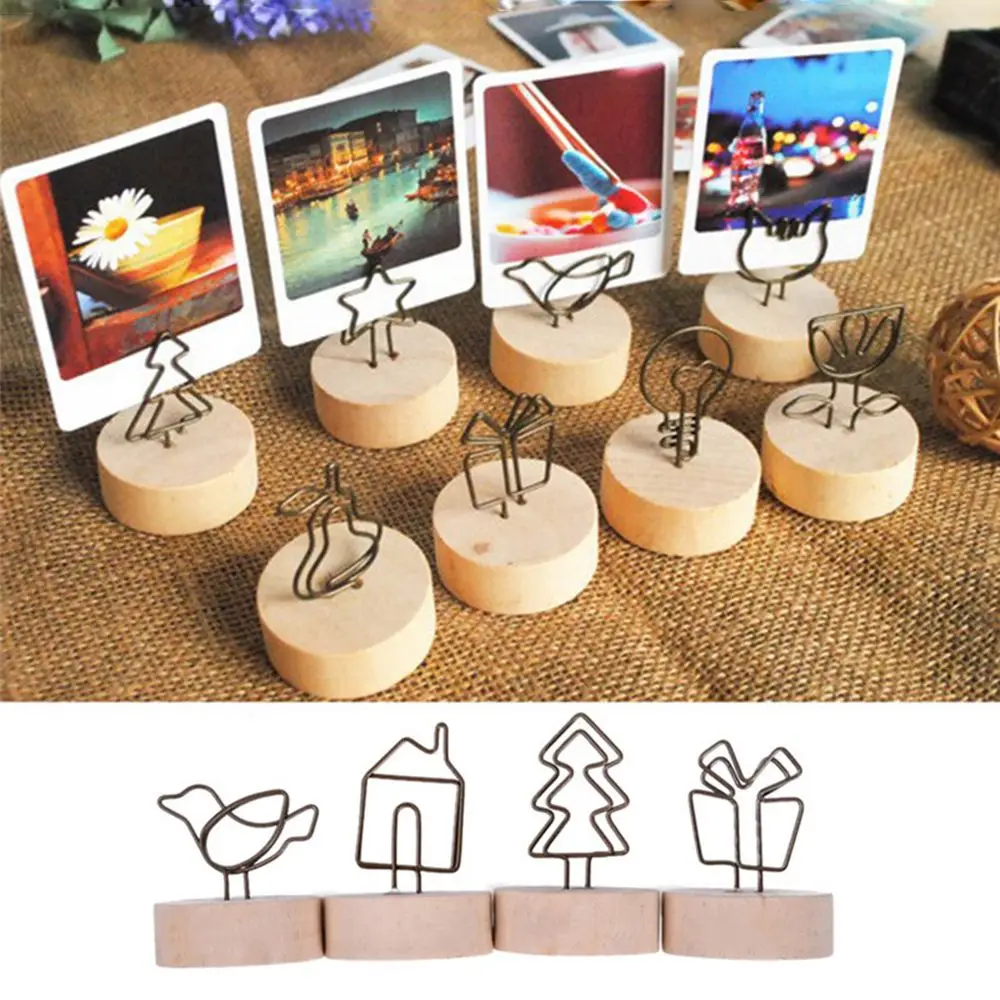 

PC DIY Party Decor Home Decoration Desktop Ornament Picture Clip Message Left Supporter Round Wooden Holder Photo Frame