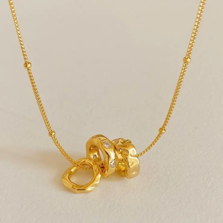 

French Style 925 Sterling Silver Necklace Geometric Shaped Zircon Pendant Elegant Graceful Fashion All-Match Clavicle Chain