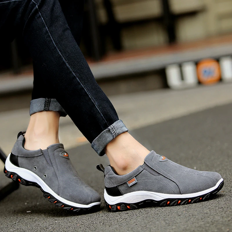Men Walking Shoes Slip on Mens Casual Shoes Thick Bottom Non-slip Outdoor Hiking Sneakers