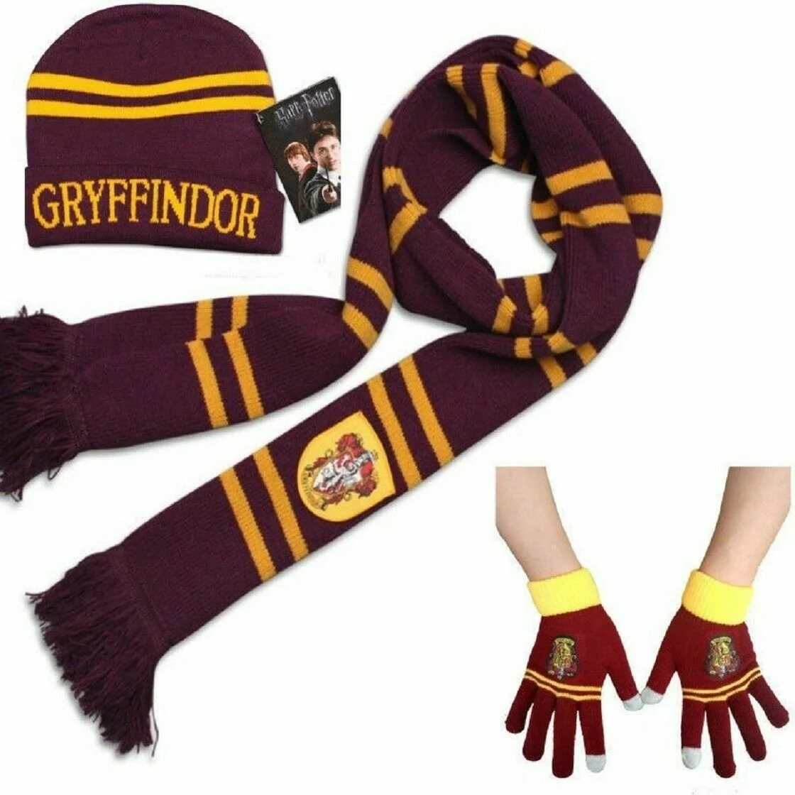 

3pcs Harries Scarf + Gloves+cap Warm Potters Thick Hogwarts College Badge Ravenclaw Gryffindor Tassel Scarf Accessories Gifts