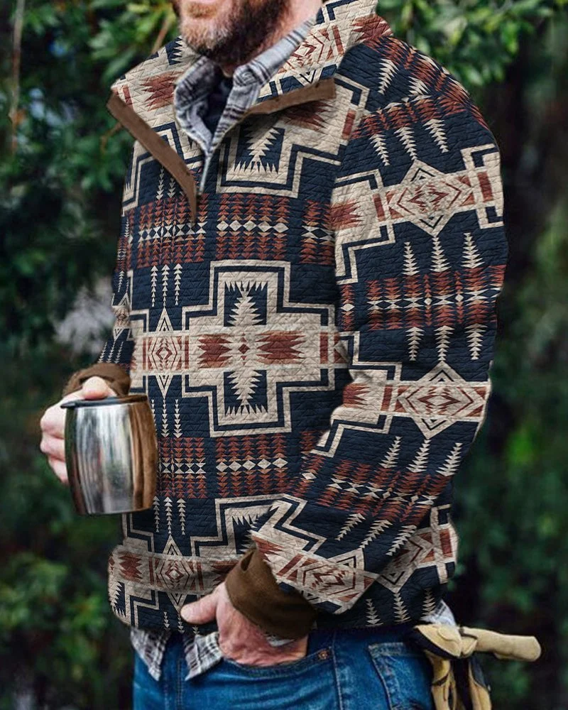 Autumn Winter 2022 New American Route 66 3D Printed Men's Double Sided Fur Stand Collar Home Furnishing Suit Plush Thermal Coat