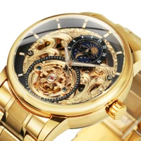 winner luxury tourbillon skeleton automatic mechanical watch for men moon phase luminous hands gold stainless steel band watches