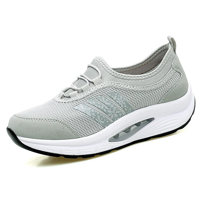 

Ladies Casual Shoes Sneakers Net Air Cushion Breathable Round Shape Elastic Band Solid Color Increase Women Flat