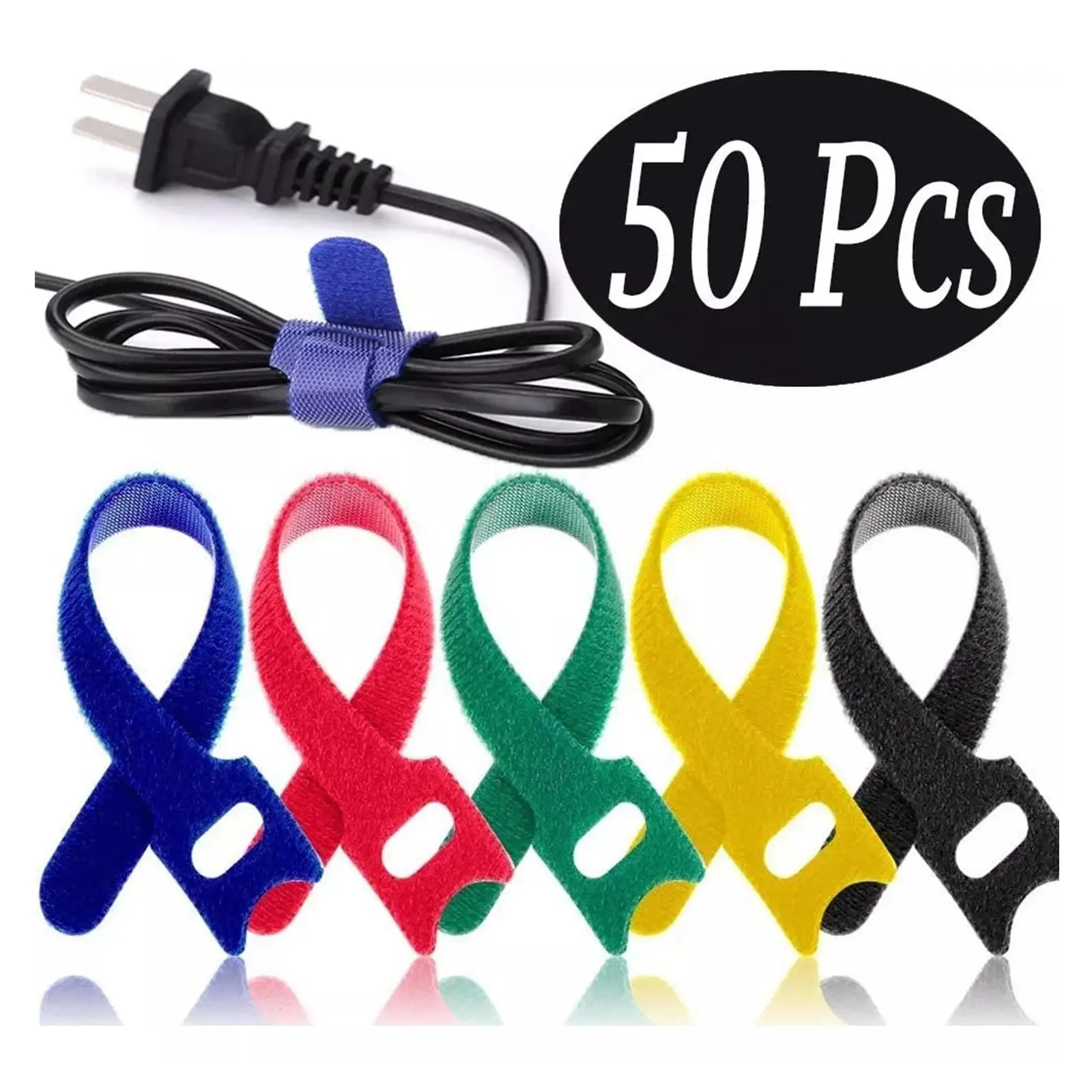 

50pcs T-shaped Adhesive Fastener Tape Cable Ties Magic Hook Loop Stick Bulcker Belt Bundle Wire Line Strap Cord