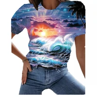 summer 2022 fashion sky pattern 3d printing girls t shirt harajuku with hollow collar short sleeve y2k style top