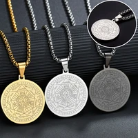 new fashion 31mm religious 3 colors gift vintage totem stainless steel round seals of the seven archangels pendants necklaces