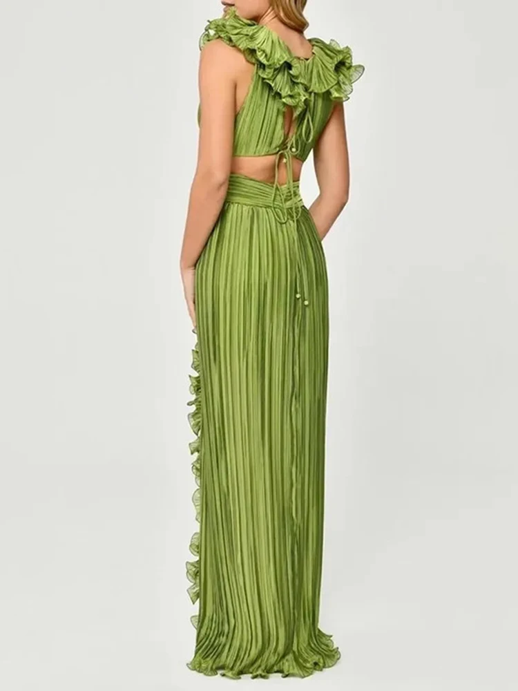 Женское лоскутное платье без рукавов VGH однотонное с глубоким V-образным вырезом