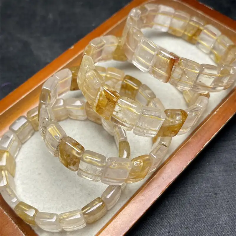 Натуральный желтый огненный кварц гематоидный браслет цепочка с подвесками