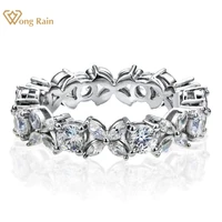wong rain 925 sterling silver marquise cut white sapphire created moissanite row diamond ring fine jewelry gift drop shipping