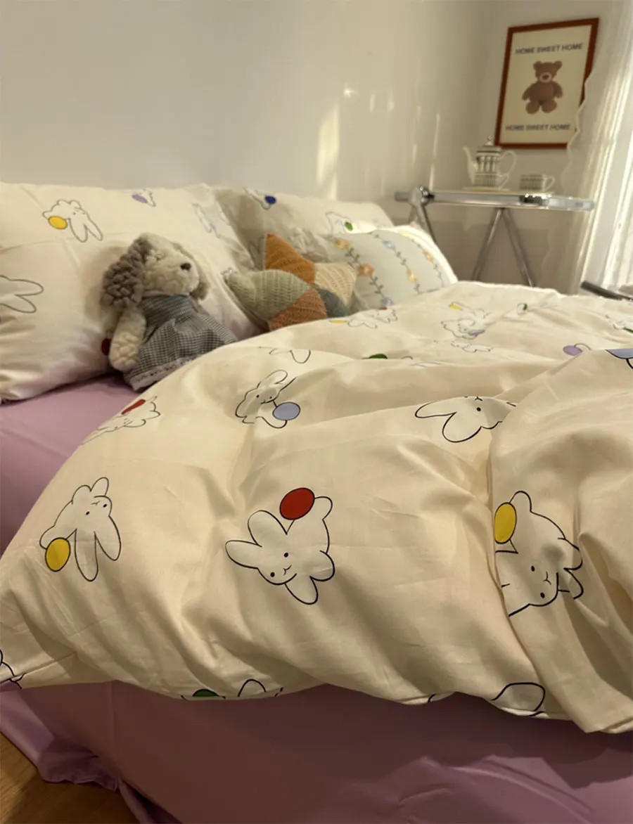 

Cute cartoon rabbit bedding set kid teen adult girl,twin full queen lovely cotton home textile bed sheet pillow case quilt cover