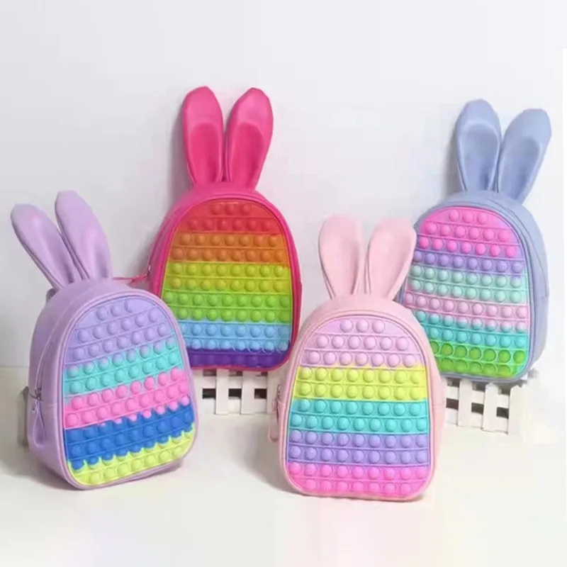 2022 New Children Pop Its Unicorn Backpacks Large Capacity Rabbit Ear Students School Bags for Girl Boy Kids Cute Bag for Travel
