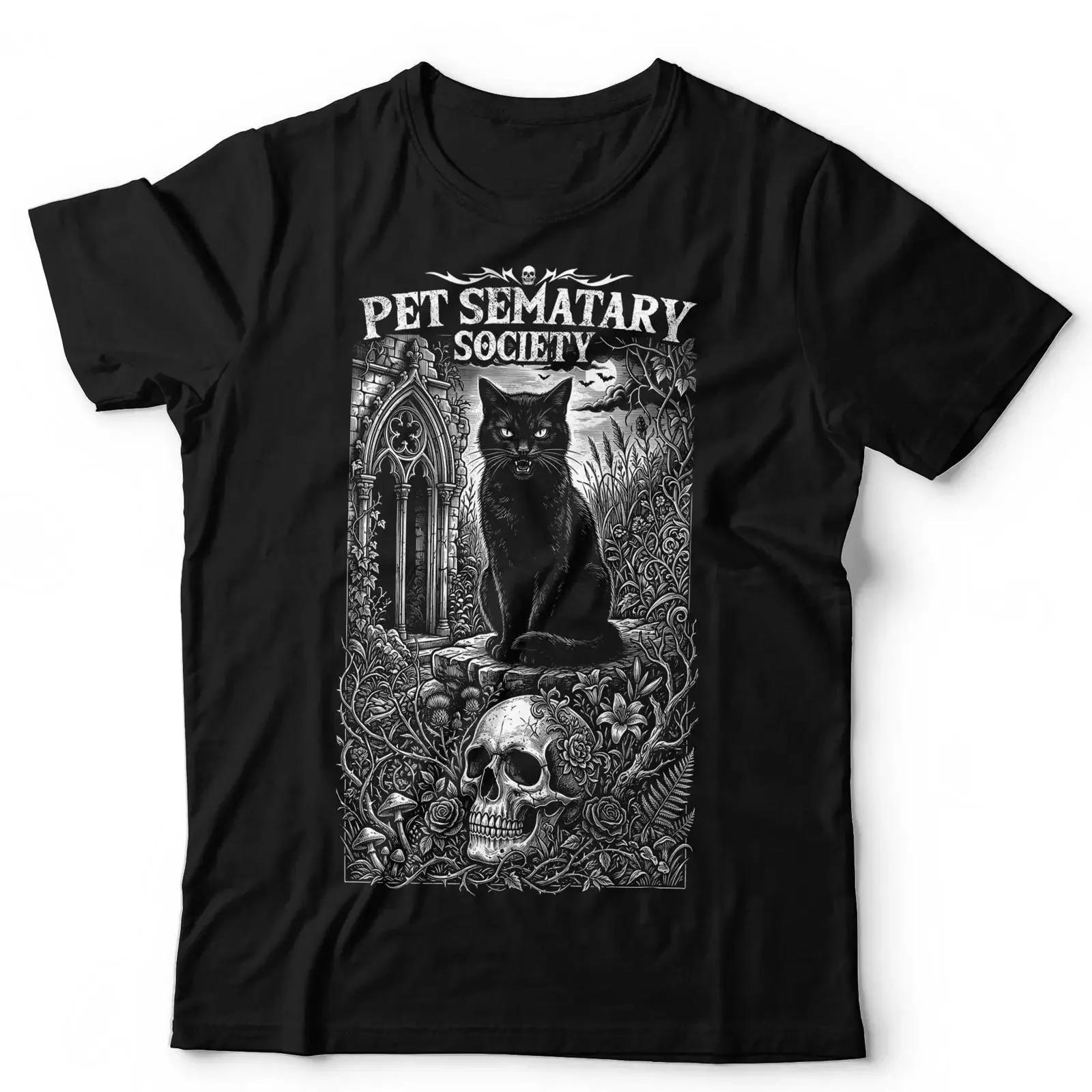 Фото Футболка Pet Sematary Society, клуб ужасов, для женщин, размеры от S до 5XL, винтажная, с эффектом потертости, мужская, эластичная, уличная одежда, мягкая, удобная. №1