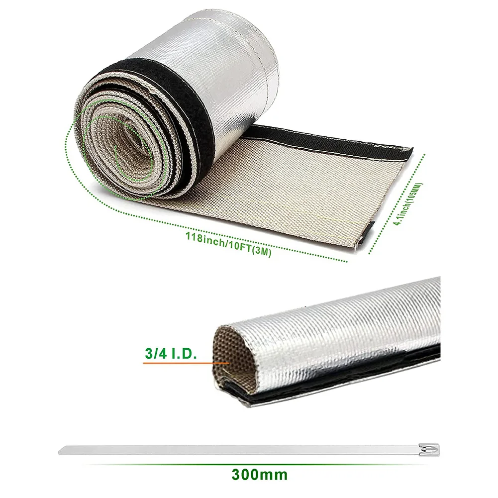 

300cmX20cm Hose With Wire Ties Hose With Wire Ties 500 °F Black With Silver Kit Tube 3/4\"ID 10FT Convenient Hook