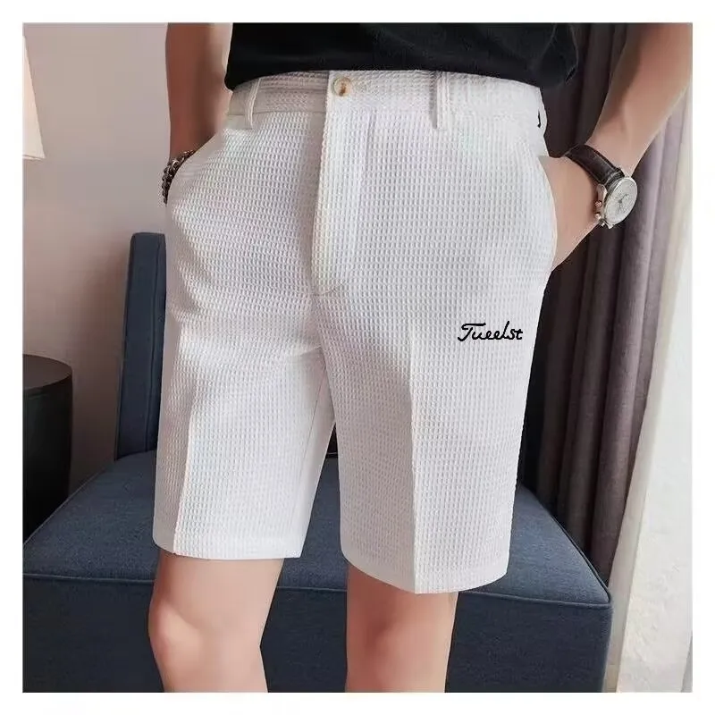 2023 Golf Embroidery Men's Summer New Slim Solid Color Casual Dress Pants Medium Pants Shorts Men's Nickel Pants